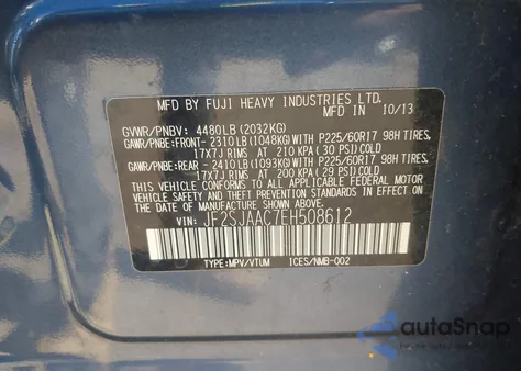 2014 Subaru Forester 2.5I from USA, damaged, VIN JF2SJAAC7EH508612